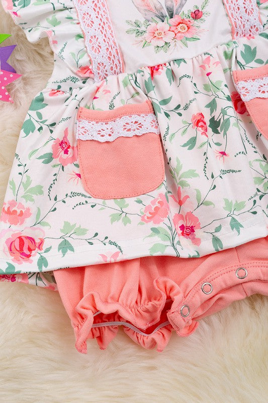 Girls Flower Printed Tunic With Pockets and Bloomer Shorts