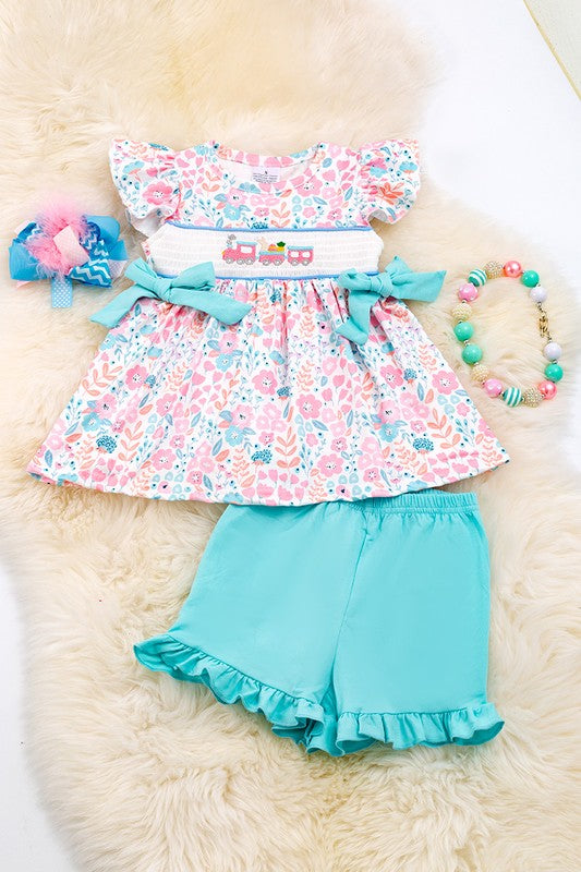 Girls Pastel Floral Smocked Set
