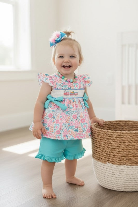 Girls Pastel Floral Smocked Set