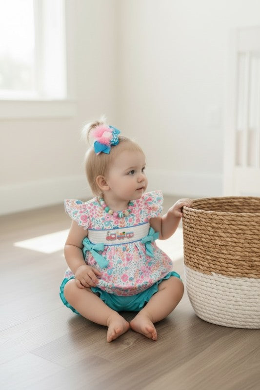 Girls Pastel Floral Smocked Set
