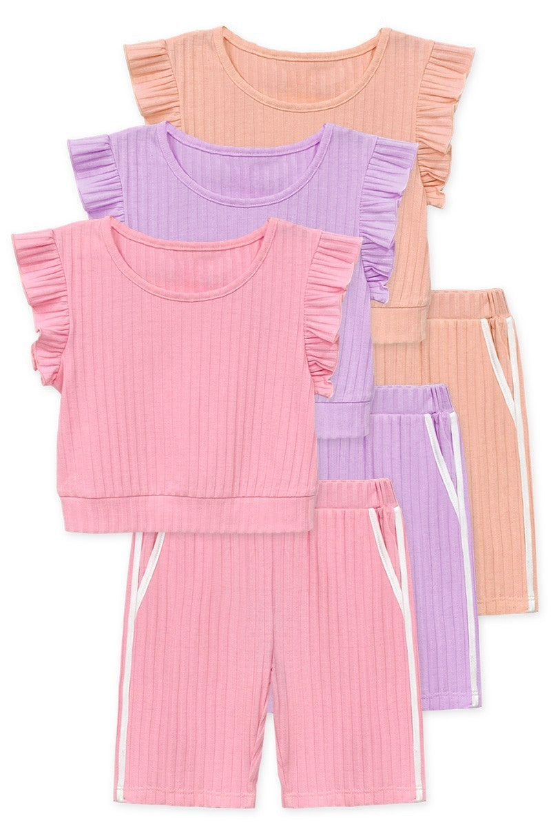 Cutie Patootie Toddler's 2 Pc Ribbed Short Set W/ Ruffle & Taping