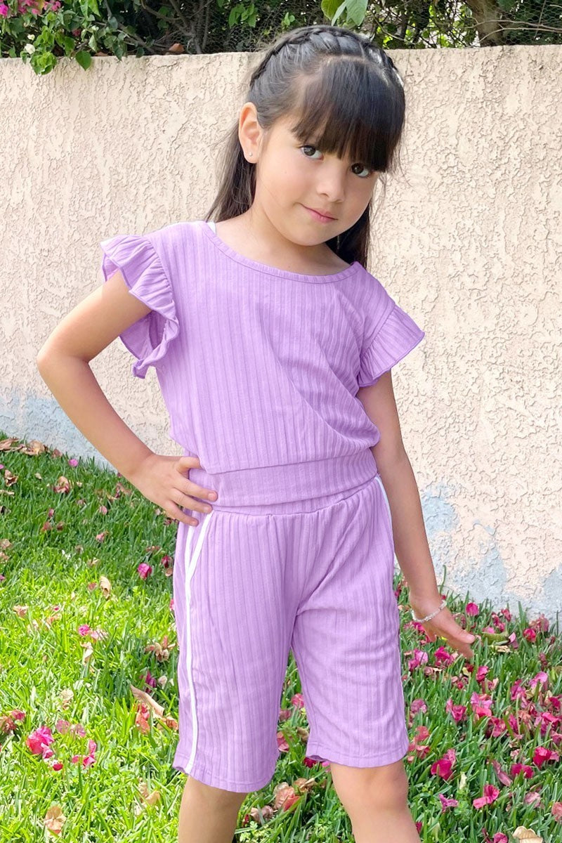 Cutie Patootie Toddler's 2 Pc Ribbed Short Set W/ Ruffle & Taping