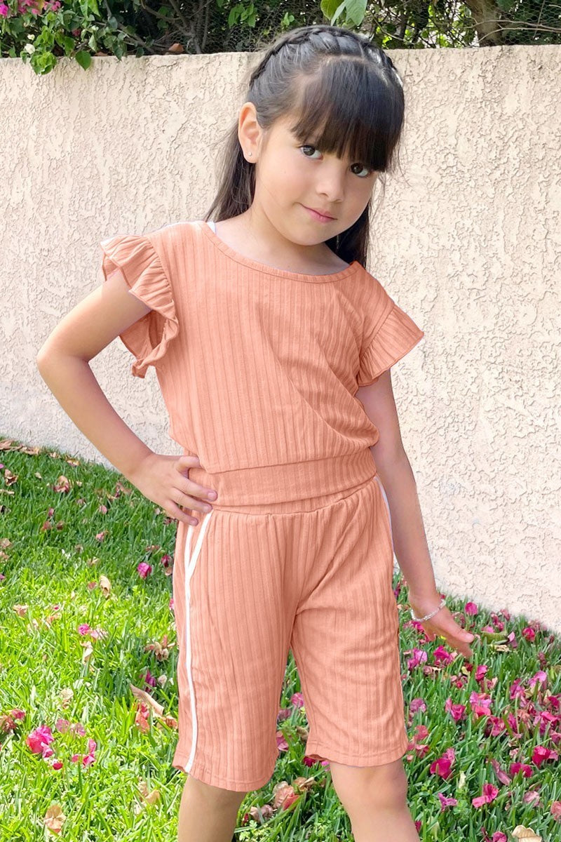 Cutie Patootie Toddler's 2 Pc Ribbed Short Set W/ Ruffle & Taping