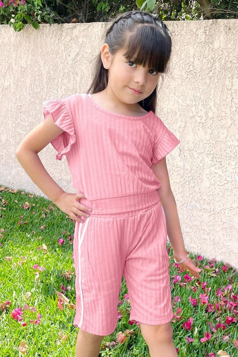 Cutie Patootie Toddler's 2 Pc Ribbed Short Set W/ Ruffle & Taping