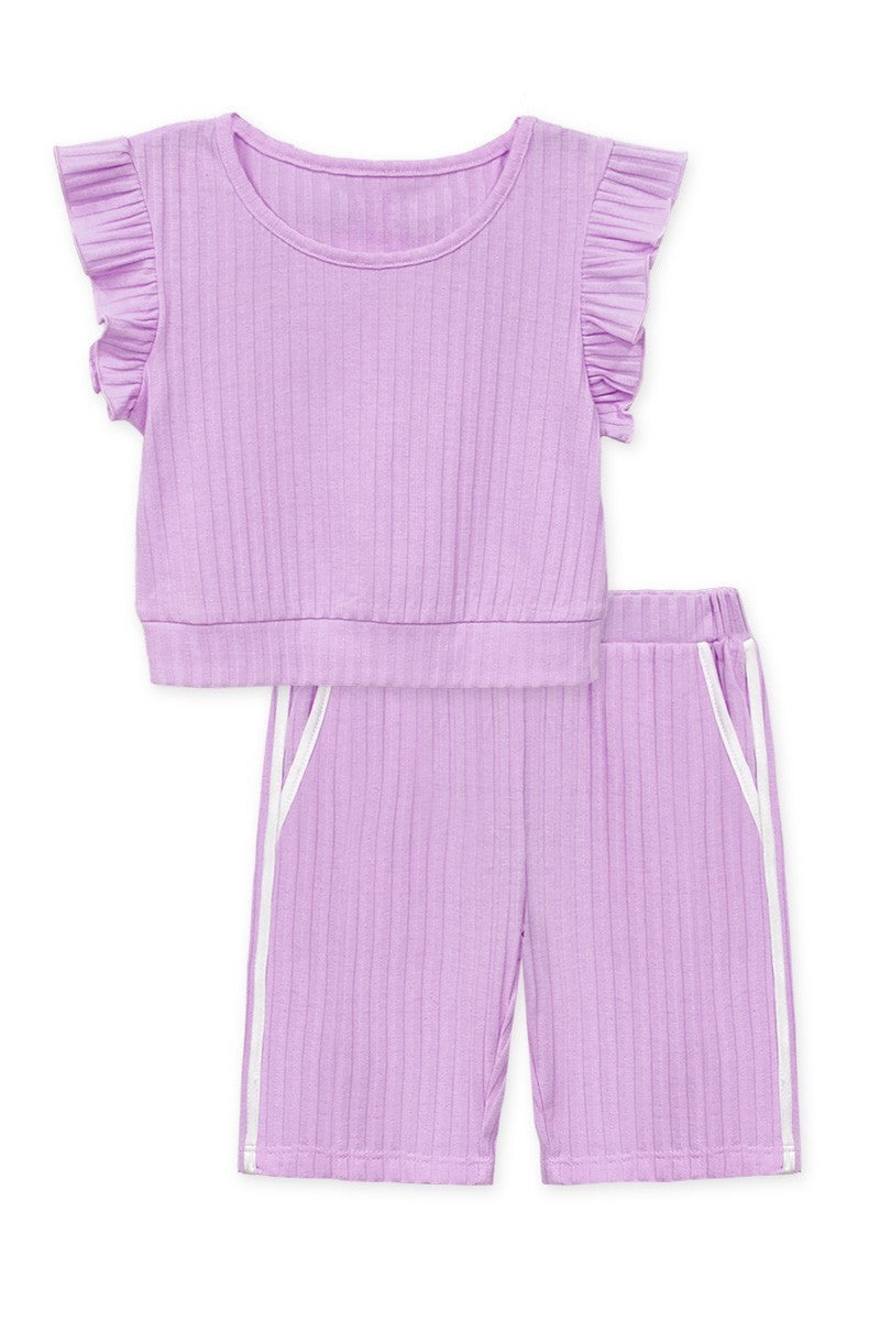 Cutie Patootie Toddler's 2 Pc Ribbed Short Set W/ Ruffle & Taping
