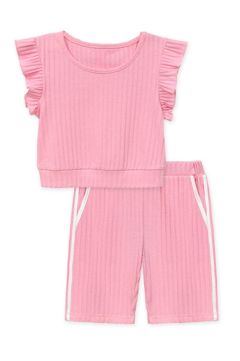Cutie Patootie Toddler's 2 Pc Ribbed Short Set W/ Ruffle & Taping