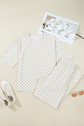 Khaki Checkered Print Half Sleeve Tee 2pcs Lounge Pant Set