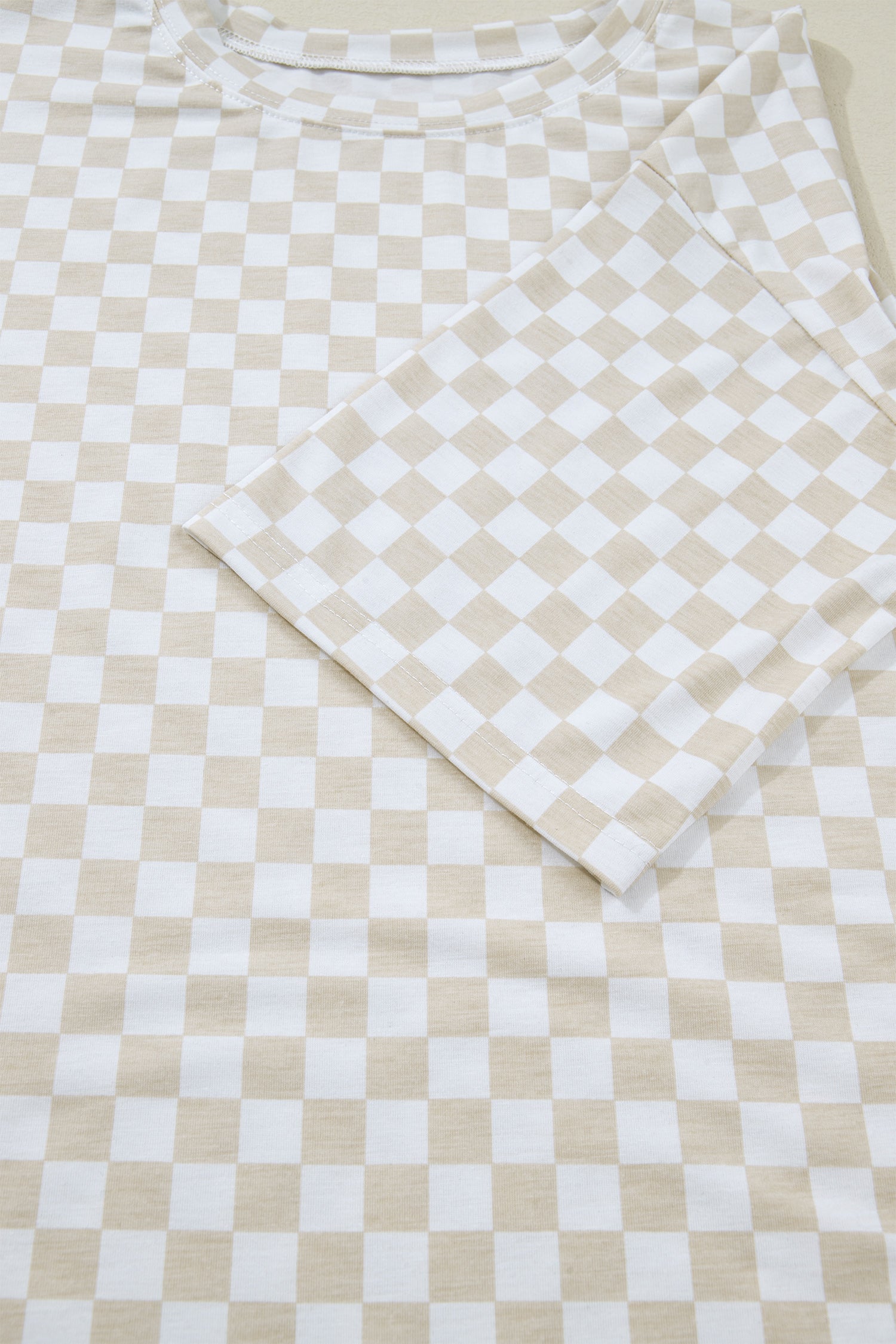 Khaki Checkered Print Half Sleeve Tee 2pcs Lounge Pant Set